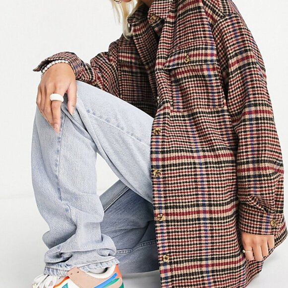 Noisy May Flanny Plaid Flannel Oversized Shacket SZ L - Picture 1 of 9